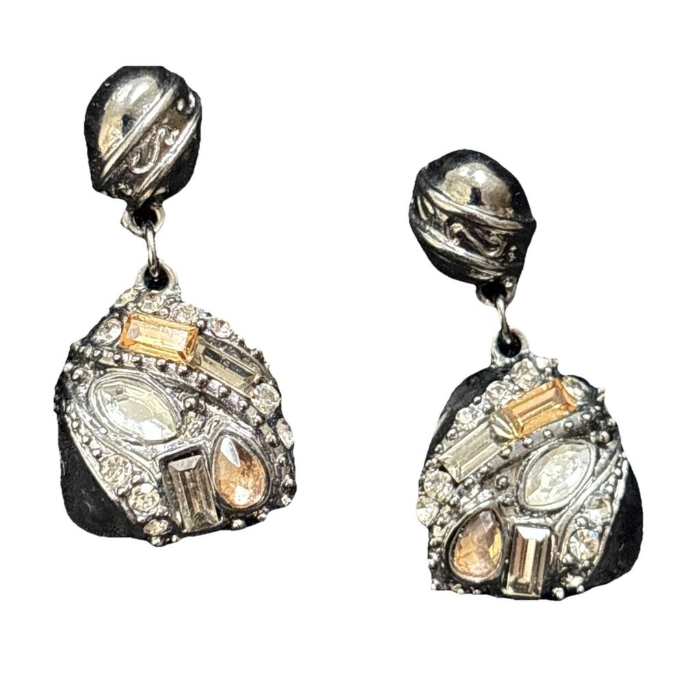 Chico’s Glam Gemstone Drop Dangle Stud Earrings Crystal Boho Swirl Ornate Design